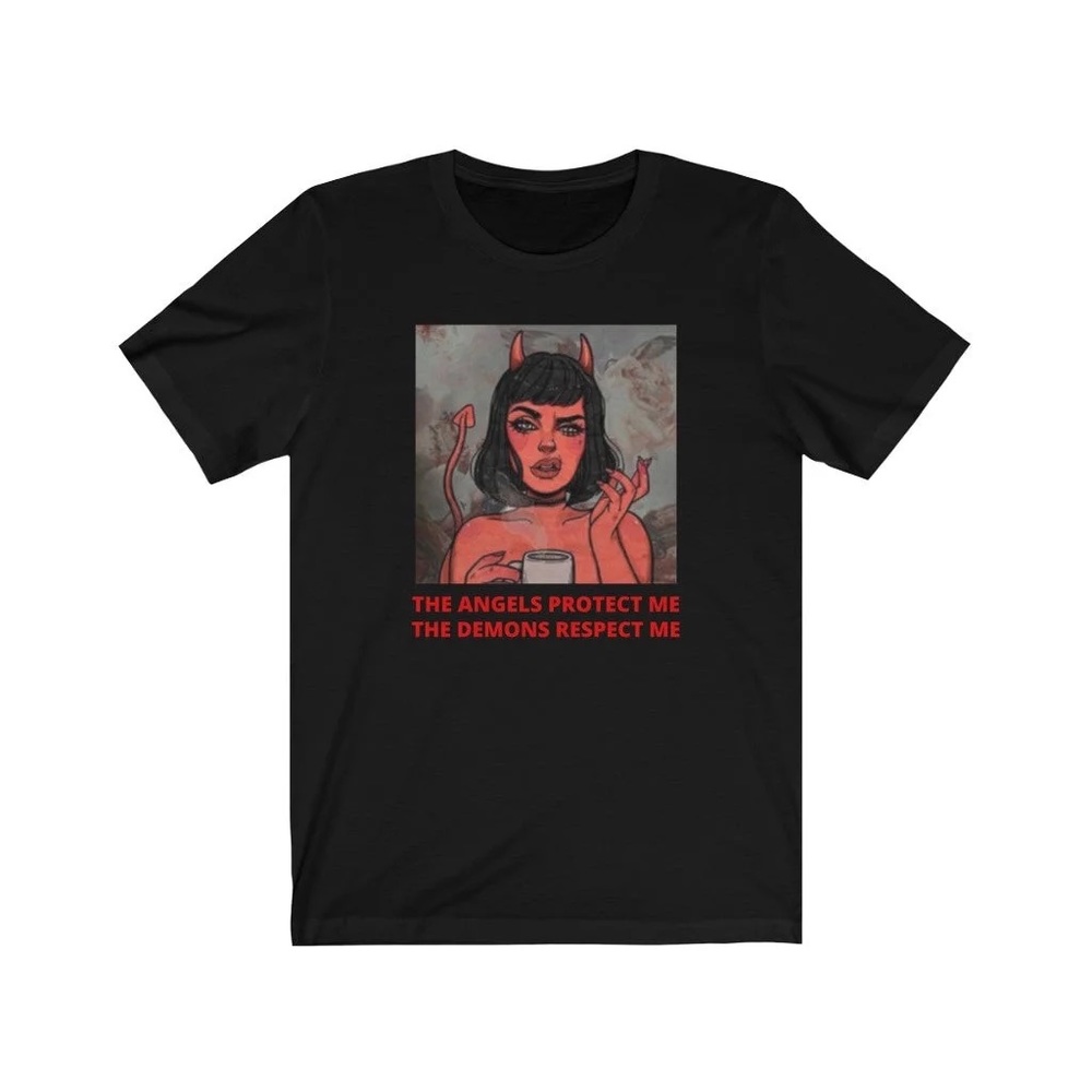Black ‘the angels protect me the demons respect me’ tee
